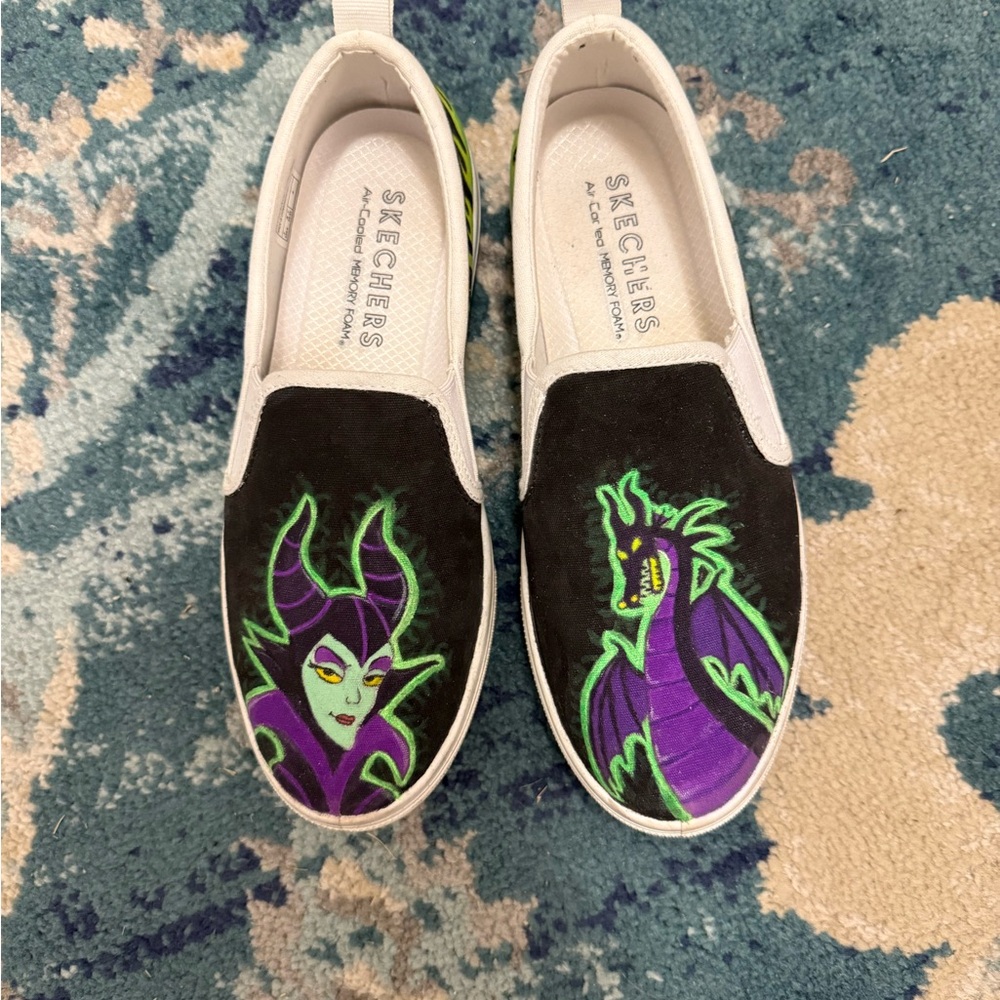 Skechers Black Slip-On Shoes with Maleficent Design